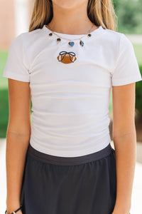 Girls: Simply Unmatched Black Bow Football Baby Tee