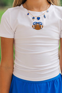 Girls: Simply Unmatched Royal Blue Bow Football Baby Tee
