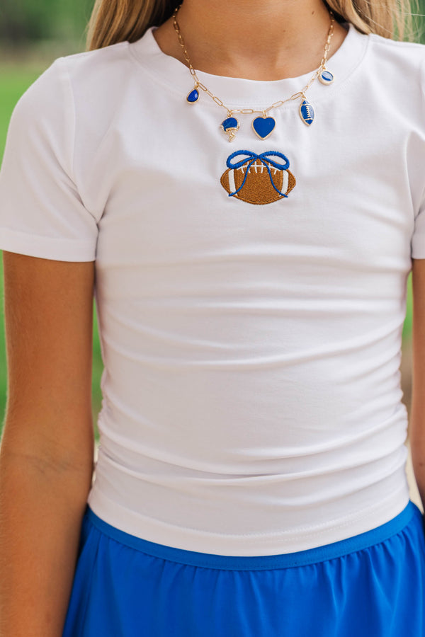 Girls: Simply Unmatched Royal Blue Bow Football Baby Tee