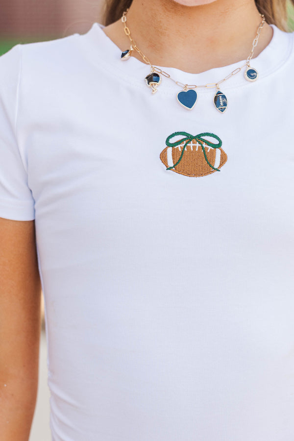 Girls: Simply Unmatched Green Bow Football Baby Tee