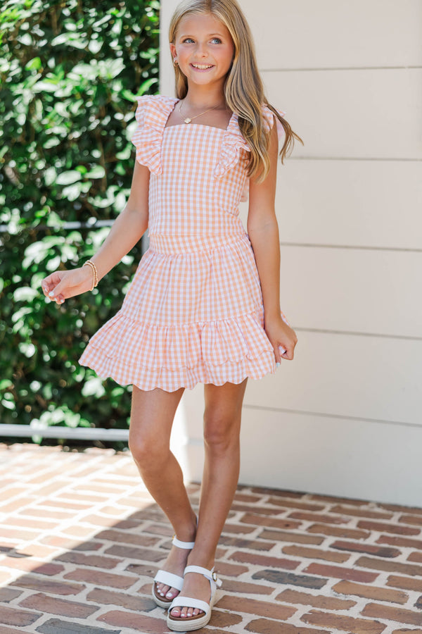 Girls: Purely Me Orange Scallop Edge Gingham Skort