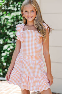 Girls: Purely Me Orange Scallop Edge Gingham Top