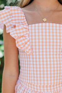 Girls: Purely Me Orange Scallop Edge Gingham Top