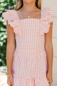 Girls: Purely Me Orange Scallop Edge Gingham Top