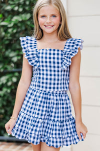 Girls: Purely Me Navy Scallop Edge Gingham Top