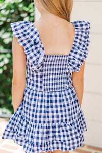 Girls: Purely Me Navy Scallop Edge Gingham Top