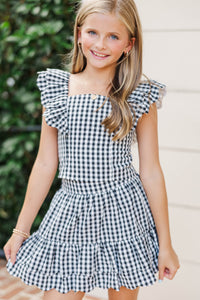 Girls: Purely Me Black Scallop Edge Gingham Top