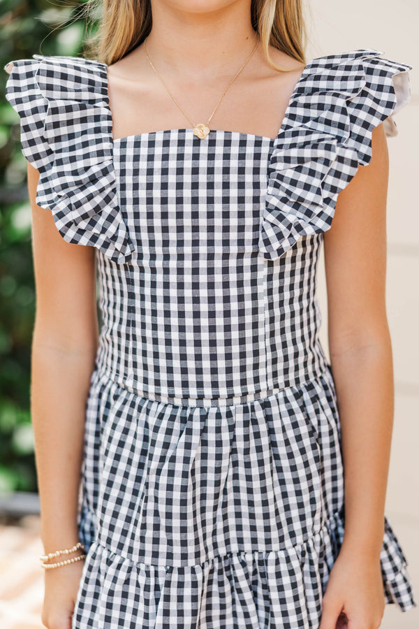 Girls: Purely Me Black Scallop Edge Gingham Top