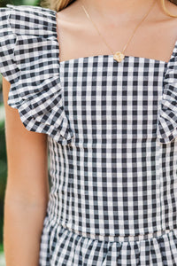 Girls: Purely Me Black Scallop Edge Gingham Top