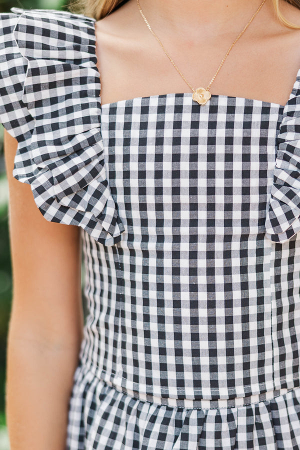 Girls: Purely Me Black Scallop Edge Gingham Top