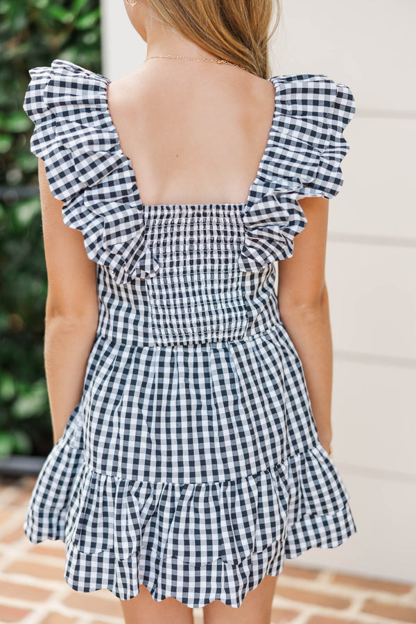 Girls: Purely Me Black Scallop Edge Gingham Top