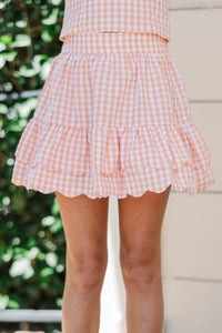 Girls: Purely Me Orange Scallop Edge Gingham Skort