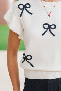 The Kennedy White And Black Bow Sweater