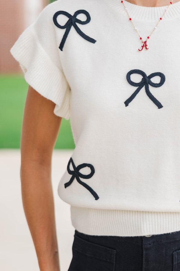 The Kennedy White And Black Bow Sweater