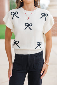 The Kennedy White And Black Bow Sweater