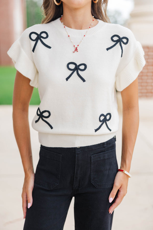 The Kennedy White And Black Bow Sweater