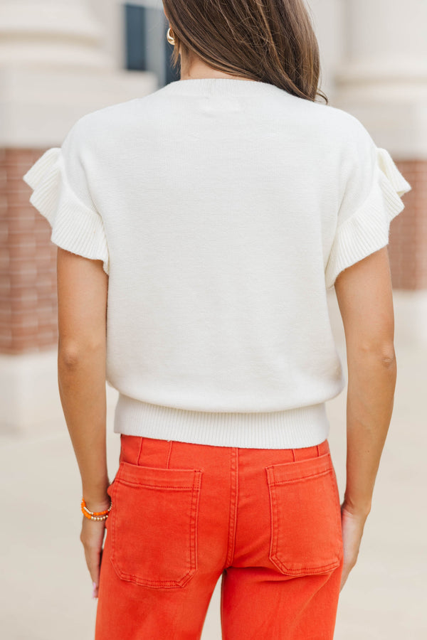 The Kennedy White And Orange Bow Sweater