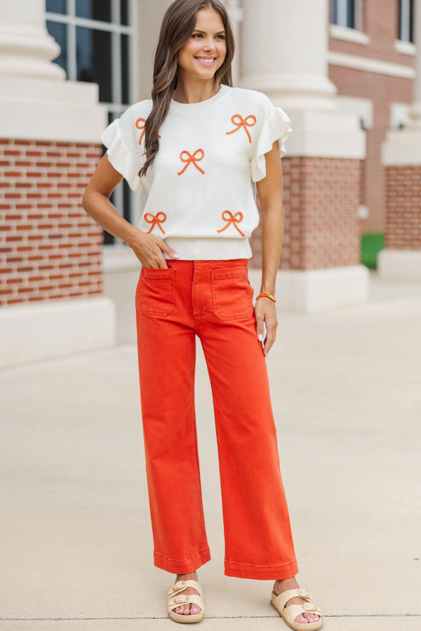 The Kennedy White And Orange Bow Sweater