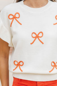 The Kennedy White And Orange Bow Sweater