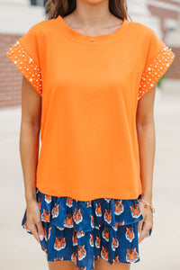 Cherish The Moment Orange Pearl Embellishment Top
