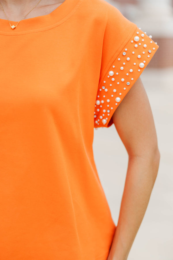 Cherish The Moment Orange Pearl Embellishment Top