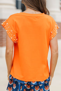 Cherish The Moment Orange Pearl Embellishment Top