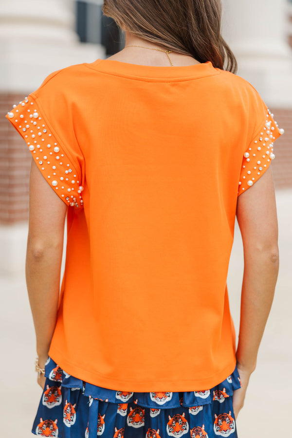 Cherish The Moment Orange Pearl Embellishment Top