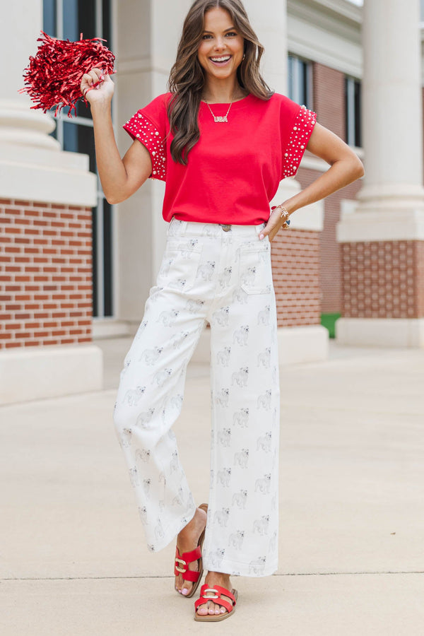 Big Dreams Cream Bulldogs Wide Leg Jeans