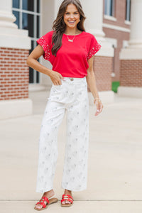 Cherish The Moment Red Pearl Embellishment Top