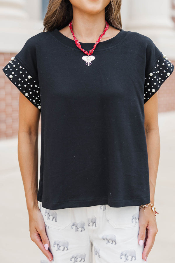 Cherish The Moment Black Pearl Embellishment Top