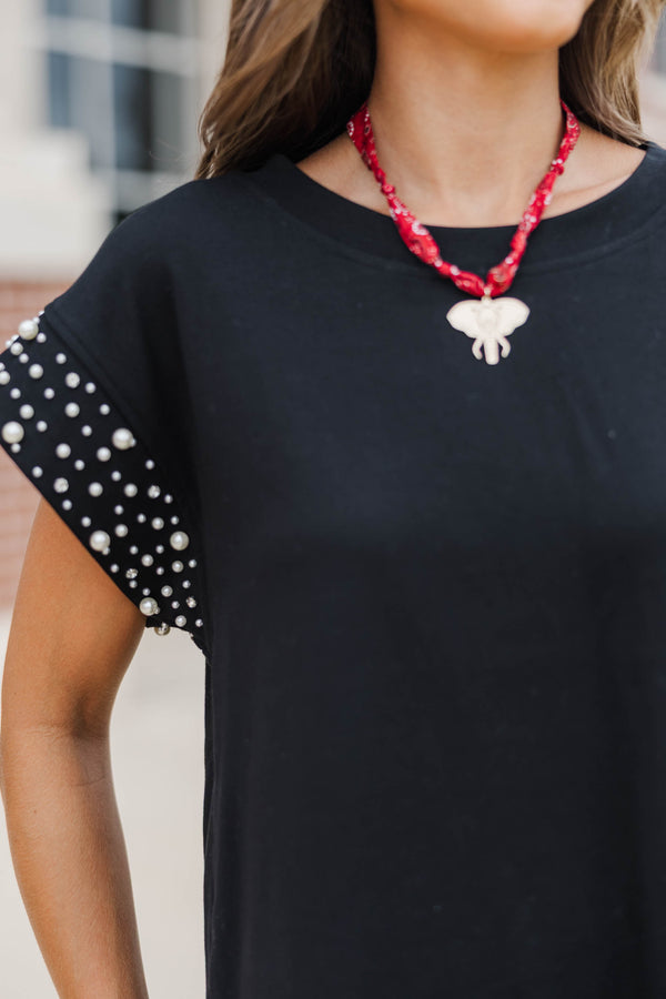 Cherish The Moment Black Pearl Embellishment Top