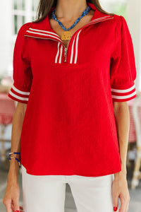 All The Better Red Textured Blouse