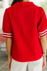 All The Better Red Textured Blouse