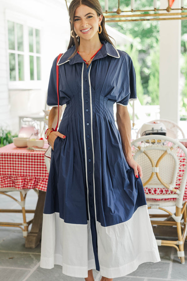 Best Dressed Navy & White Midi Dress