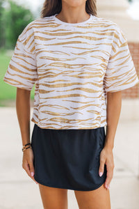 Fierce Fun Gold Sequin Tiger Striped Top