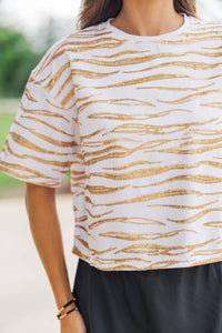 Fierce Fun Gold Sequin Tiger Striped Top