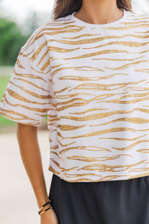 Fierce Fun Gold Sequin Tiger Striped Top