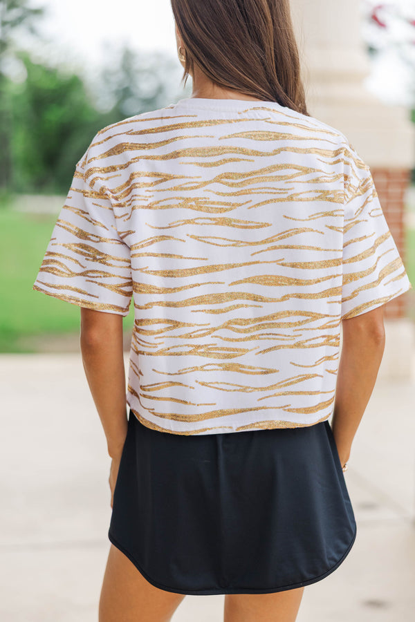 Fierce Fun Gold Sequin Tiger Striped Top