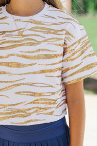 Girls: Fierce Fun Gold Sequin Tiger Striped Top