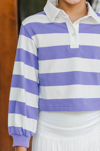 Girls: The Proper Purple & White Rugby Striped Polo