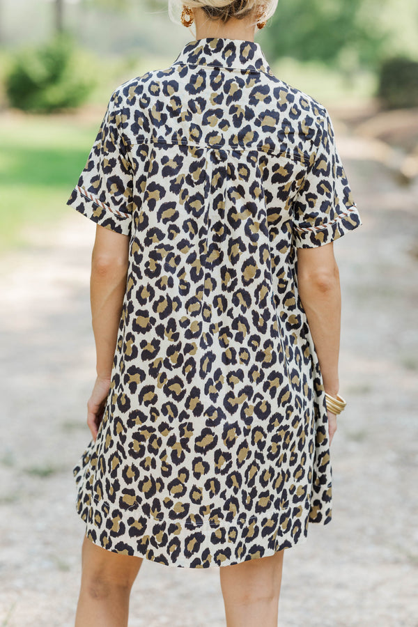 Keep Watching Cream Leopard Print Dress