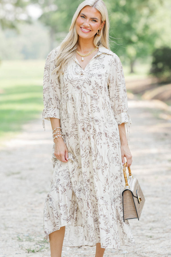 Love This Life Cream Floral Midi Dress