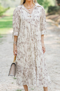 Love This Life Cream Floral Midi Dress