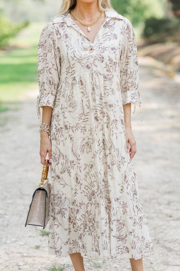 Love This Life Cream Floral Midi Dress
