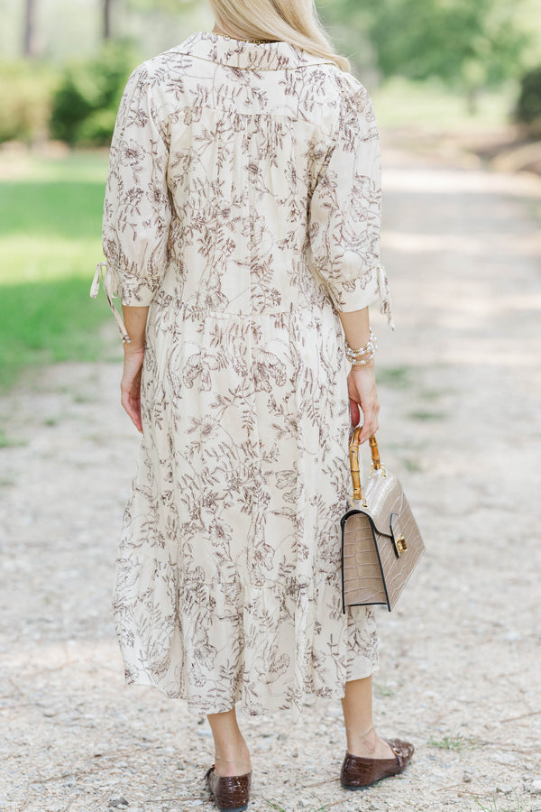 Love This Life Cream Floral Midi Dress