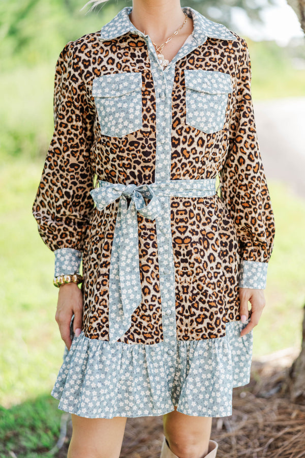 Scene Stealer Brown Leopard Print Dress