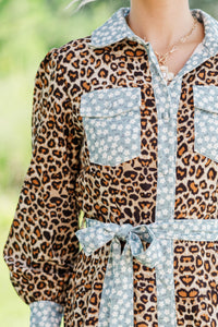 Scene Stealer Brown Leopard Print Dress