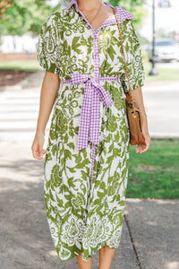 Soft & Stunning Green Mixed Print Midi Dress