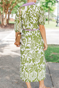 Soft & Stunning Green Mixed Print Midi Dress