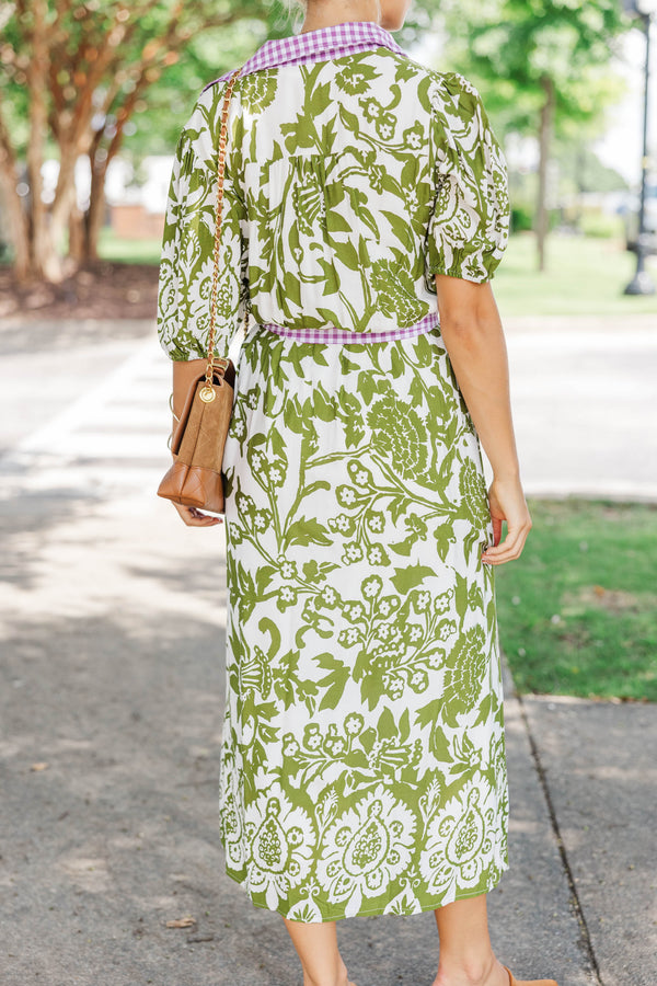 Soft & Stunning Green Mixed Print Midi Dress
